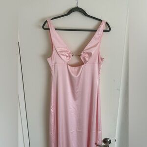 Long satin dress with gold accent